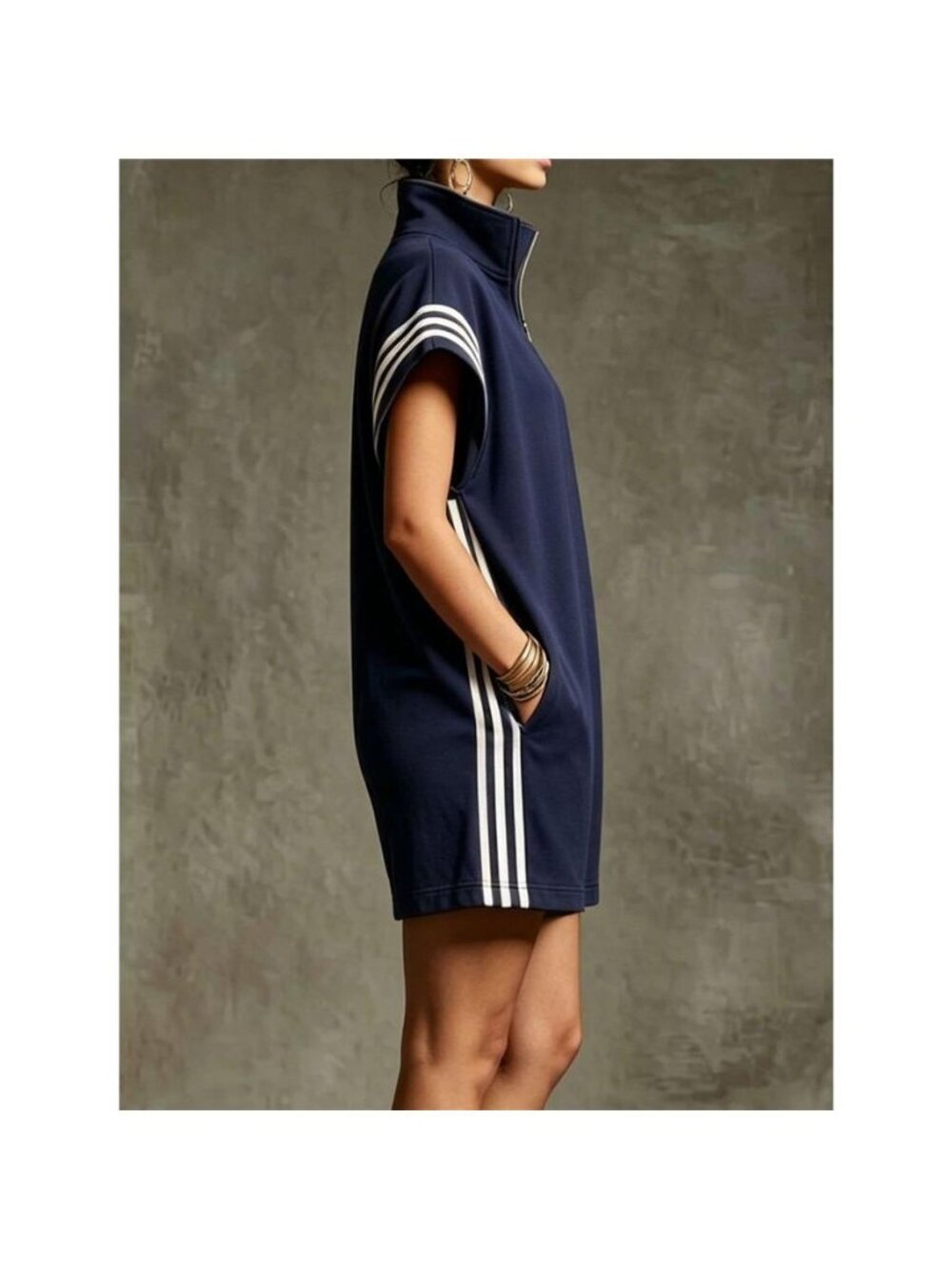 Striped Zip Front Short Sleeve Romper - Picture 8 of 15